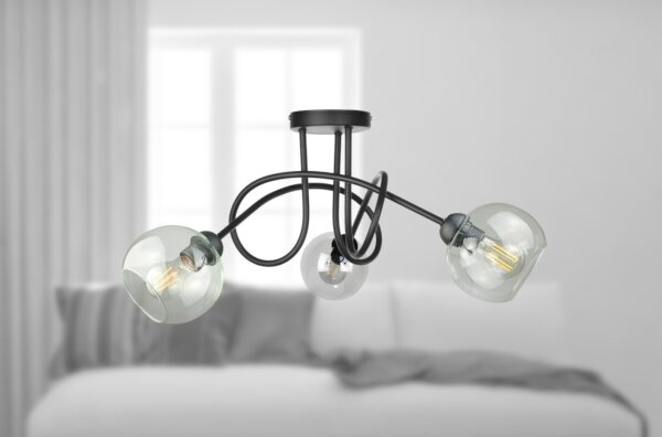 Prisadený luster EVIE 3xE27/60W/230V čierna/číra
