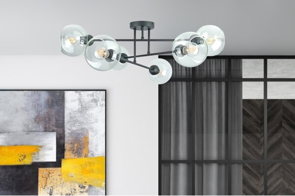 Luster na tyči VASCO 6xE27/60W/230V čierna/číra