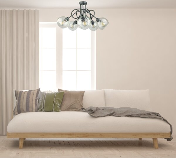 Prisadený luster EVIE 5xE27/60W/230V antracit/číra