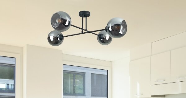 Luster na tyči VASCO 4xE27/60W/230V čierna/dymová čierna