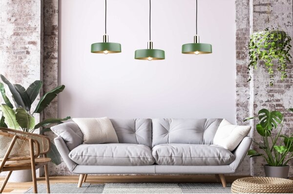 Luster na lanku HAKI 3xE27/60W/230V zelená/čierna/lesklý chróm
