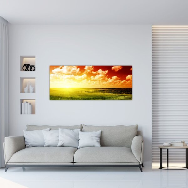 Obraz lúky so žiariacim slnkom (120x50 cm)