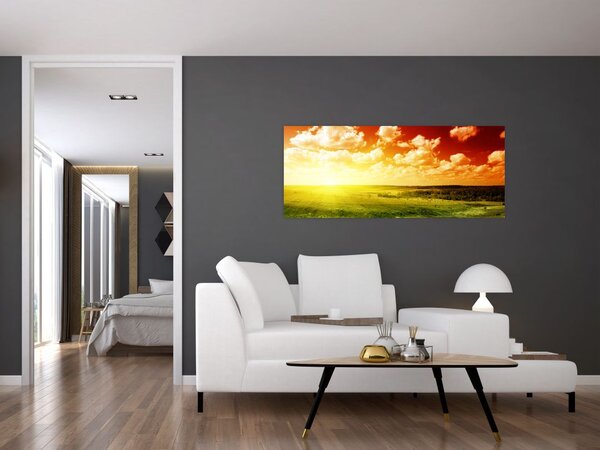 Obraz lúky so žiariacim slnkom (120x50 cm)