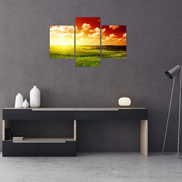Obraz lúky so žiariacim slnkom (90x60 cm)