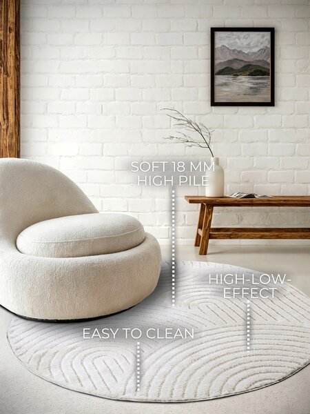 ELLE Decoration , Kusový koberec New York 106203 White kruh, 160x160 (priemer) kruh, biela, chodba / predsieň