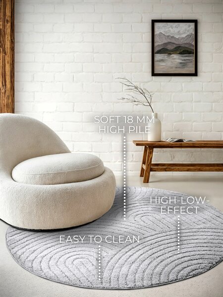 ELLE Decoration, Kusový koberec New York 106205 Light Grey kruh, 160x160 (priemer) kruh, šedá, obývacia izba