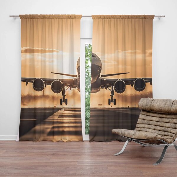 Sablio Záves Lietadlo pristávajúce pri západe slnka: 2ks 140x250cm