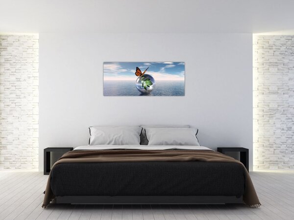 Obraz motýľa na sklenenej guli (120x50 cm)