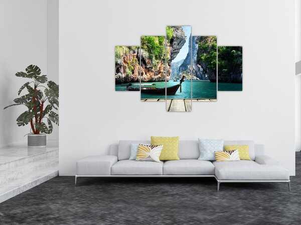 Obraz dlhej lode na pláži (150x105 cm)