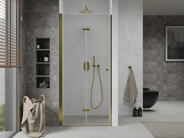 Mexen Lima, skladacie sprchové dvere do otvoru 70 x 190 cm, 6mm číre sklo, zlatý profil, 856-070-000-50-00