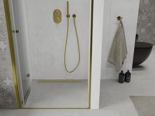 Mexen Lima, skladacie sprchové dvere do otvoru 70 x 190 cm, 6mm číre sklo, zlatý profil, 856-070-000-50-00