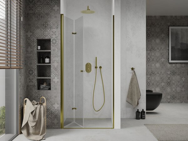 Mexen Lima, skladacie sprchové dvere do otvoru 70 x 190 cm, 6mm číre sklo, zlatý profil, 856-070-000-50-00