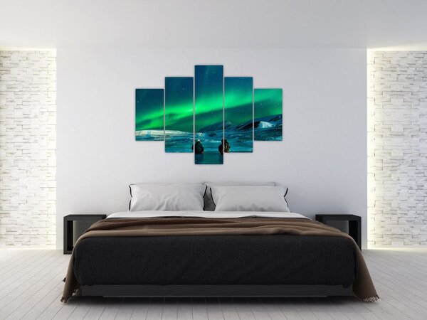 Obraz ľudí a polárna žiara (150x105 cm)