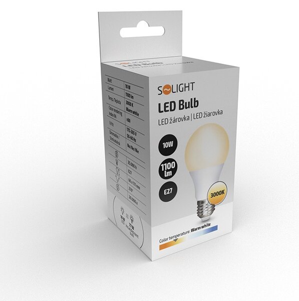 SOLIGHT LED žiarovka klasický tvar 10W, E27, 3000K, 270°, 1100lm