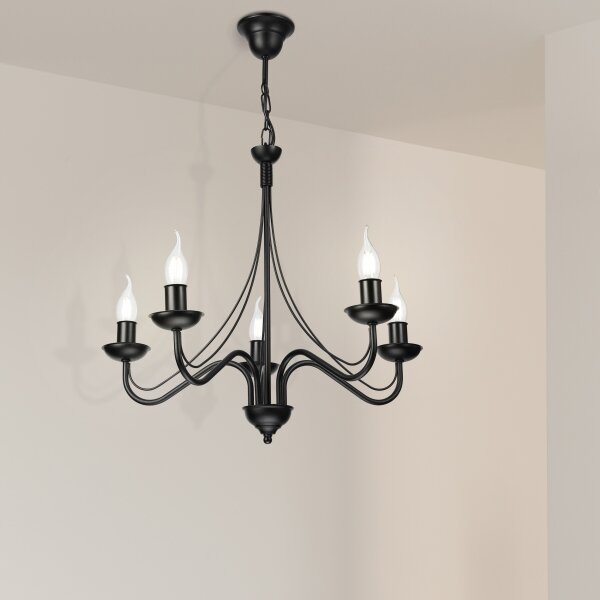 Luster na reťazi ANTON 5xE14/15W/230V čierna