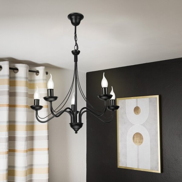 Luster na reťazi ANTON 5xE14/15W/230V čierna