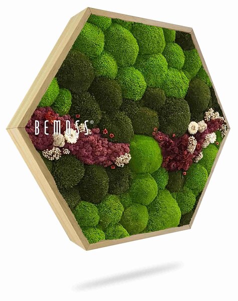 Machový Hexagon BOLMOSS COSMO Burgundy - Priemer 30 cm (v najširšom mieste šesťuholníka)