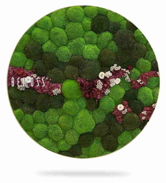 Machový obraz kruh BOLMOSS COSMO Burgundy - Priemer 40 cm