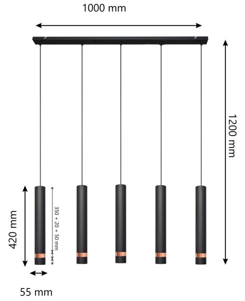 LED Luster na lanku TUBA 5xGU10/6,5W/230V čierna/medená
