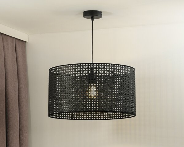 Duolla - Luster na lanku ROLLER RATTAN 1xE27/15W/230V pr. 45 cm čierna