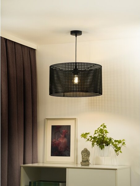 Duolla - Luster na lanku ROLLER RATTAN 1xE27/15W/230V pr. 45 cm čierna