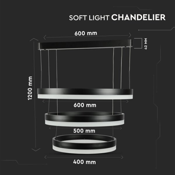 LED Stmievateľný luster na lanku LED/86W/230V 3000K čierna