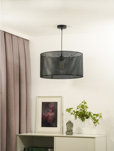 Duolla - Luster na lanku ROLLER RATTAN 1xE27/15W/230V pr. 45 cm čierna