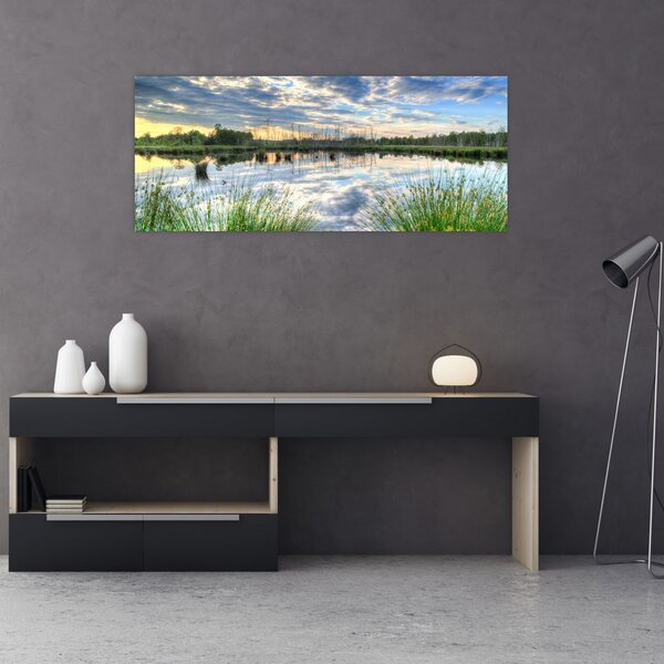 Obraz jazera s tŕstím (120x50 cm)