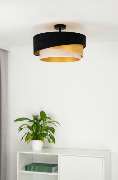 Duolla - Prisadený luster KOBO 1xE27/15W/230V pr. 45 cm čierna/zlatá/krémová