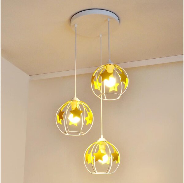 Detský luster na lanku STARS 3xE27/15W/230V žltá/biela