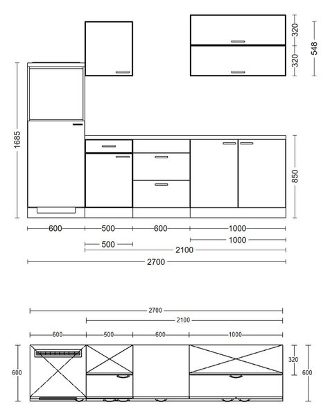 KUCHYNSKÝ BLOK BEZ SPOTREBIČO 270 cm MID.YOU - Online Only kuchyne, Online Only