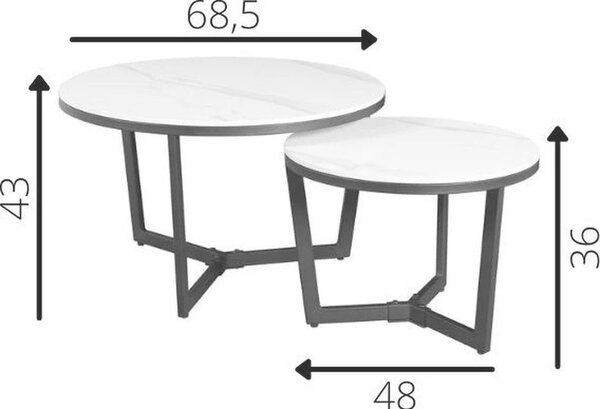 SADA KONFERENČNÝCH STOLÍKOV, čierna, biela, kameň, 68,5/68,5/43 cm MID.YOU - Stolíky do obývačky, Online Only