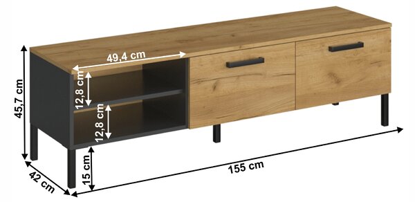 KONDELA RTV stolík 2K/155, dub craft zlatý/antracit, SANTANA
