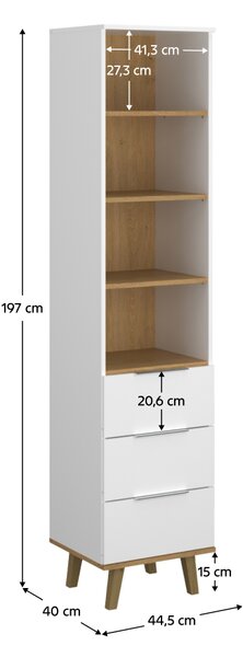 KONDELA Otvorený regál 3S, biela/dub kamenný, NEPU