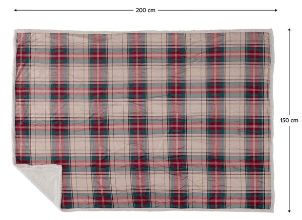 KONDELA Obojstranná baránková deka, béžová/vzor káro, 150x200, KALIDE