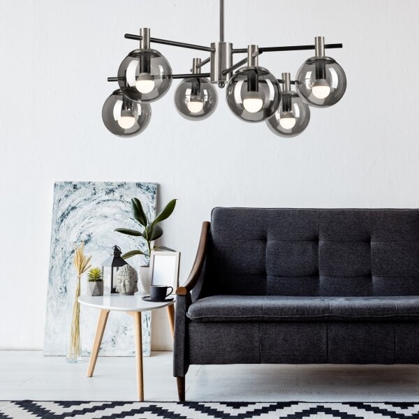Luster na tyči LILOU 6xE14/5W/230V matný chróm/dymová
