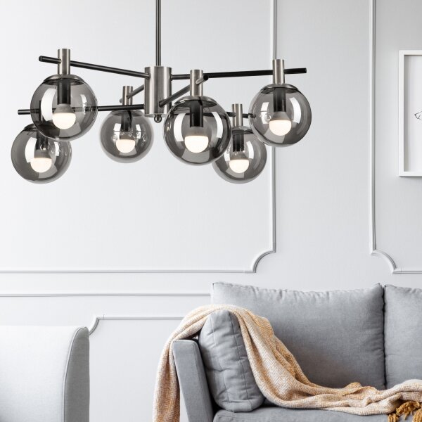 Luster na tyči LILOU 6xE14/5W/230V matný chróm/dymová