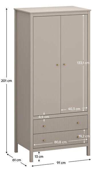 KONDELA Skriňa, sivohnedá Taupe/dub craft zlatý, KLIO 2D2S