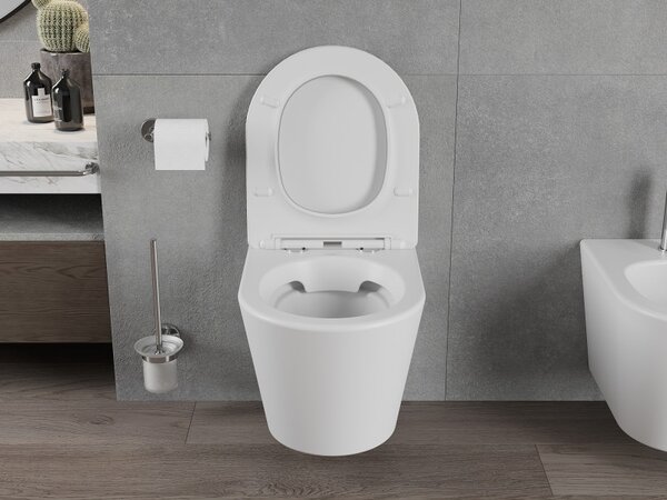 Mexen Rico Rimless závesné wc + slim pomaly padajúce sedátko z duroplastu, biela matná, 30724001