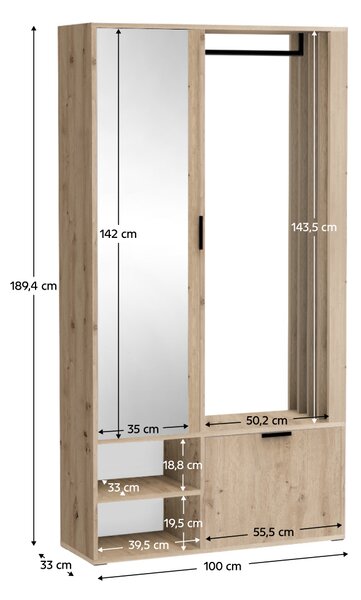 KONDELA Predsieňová zostava, dub artisan, MUNA