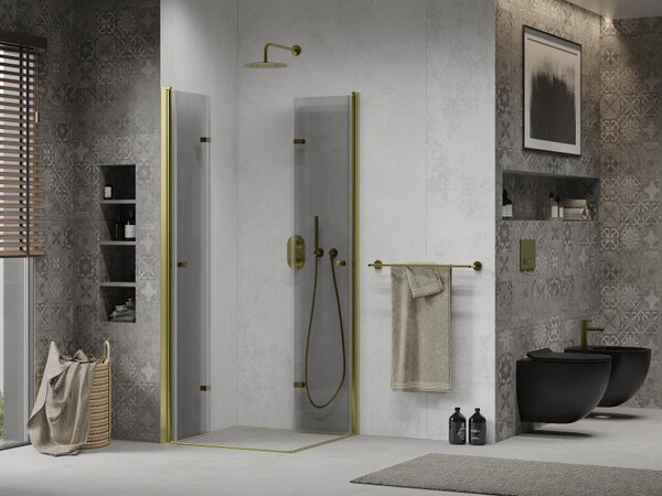 Mexen Lima Duo skladacia sprchová kabína 90 x 90 cm, priehľadná, zlatá - 856-090-090-50-00-02