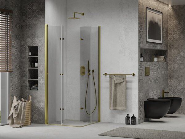 Mexen Lima Duo skladacia sprchová kabína 90 x 90 cm, priehľadná, zlatá - 856-090-090-50-00-02