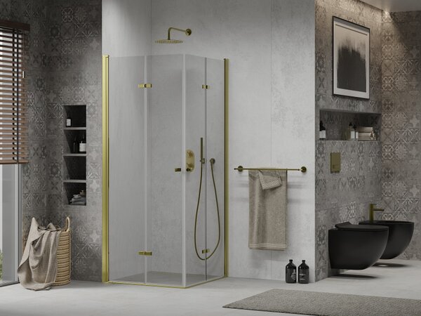 Mexen Lima Duo skladacia sprchová kabína 90 x 90 cm, priehľadná, zlatá - 856-090-090-50-00-02