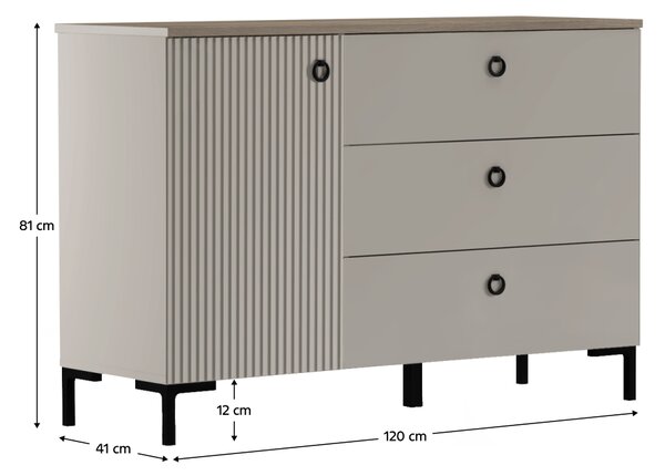 KONDELA Komoda, sivohnedá Taupe/dub silverjack, DOMCA 1D3S