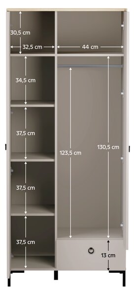 KONDELA Skriňa, sivohnedá Taupe/dub silverjack, DOMCA 2D1S