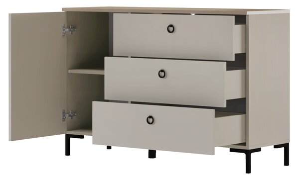 KONDELA Komoda, sivohnedá Taupe/dub silverjack, DOMCA 1D3S
