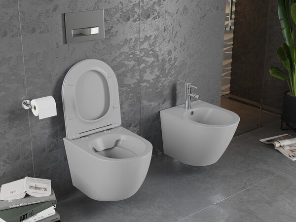 Mexen Lena WC misa Rimless s WC doskou slim, duroplast, svetlo-šedá matná, 30224061