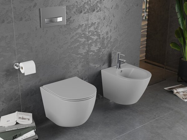 Mexen Lena WC misa Rimless s WC doskou slim, duroplast, svetlo-šedá matná, 30224061