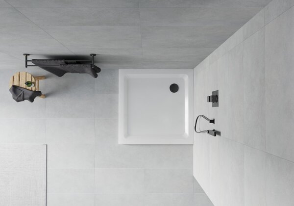 Mexen SLIM - Štvorcová sprchová vanička 90x90x5cm + čierny sifón, biela, 40109090B