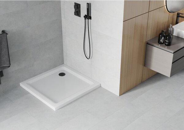 Mexen SLIM - Štvorcová sprchová vanička 90x90x5cm + čierny sifón, biela, 40109090B